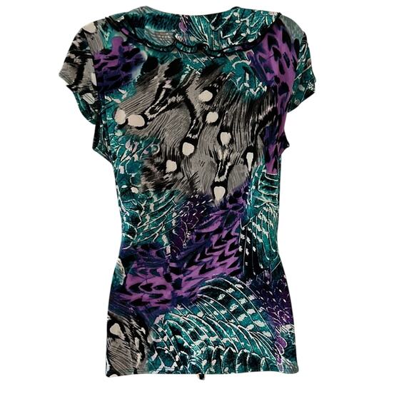 Luciano Dante Colorful Slinky Knit Surplice Top Blouse Woman Size Large Stretch - Picture 4 of 9